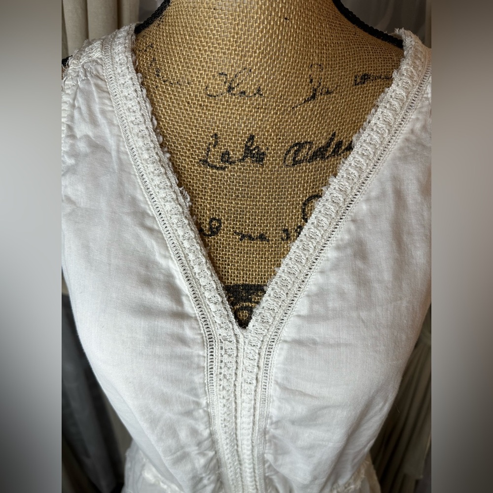 PAIGE White Cotton Boho Tiered Mini Dress | Size Small - Picture 3 of 10